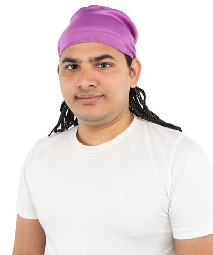 Men’s Movie Character Inspired Black Braided Wig with Purple Head Wrap Hat | Flame-retardant Synthetic Fiber | Ideal Hairpiece for Cosplay & Halloween