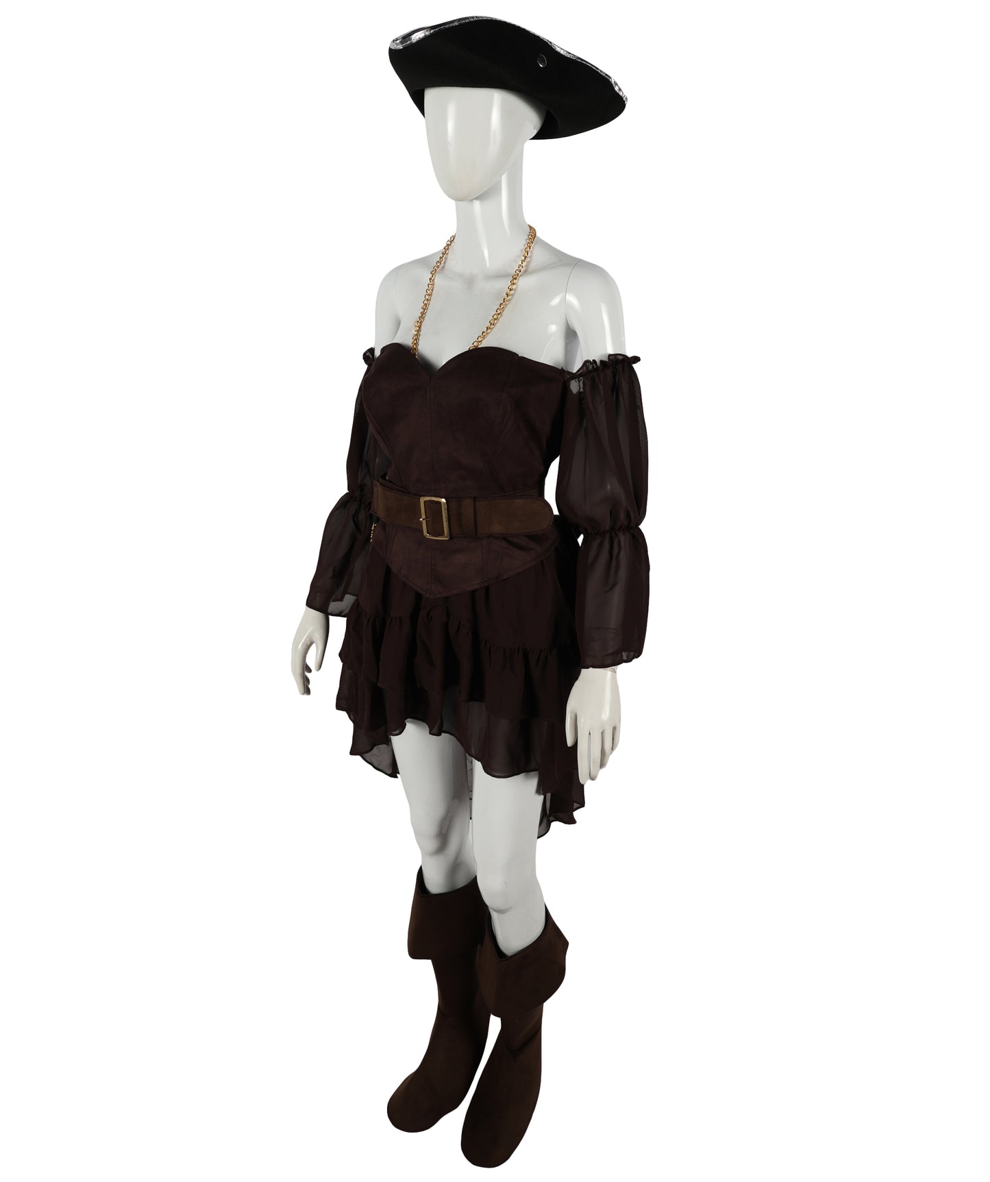HPO Adult Woman's Brown Elegant Princess Warrior Costume | Medieval Fantasy Outfit with Accessories | Ideal for Halloween