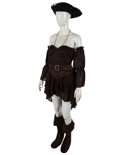 HPO Adult Woman's Brown Elegant Princess Warrior Costume | Medieval Fantasy Outfit with Accessories | Ideal for Halloween