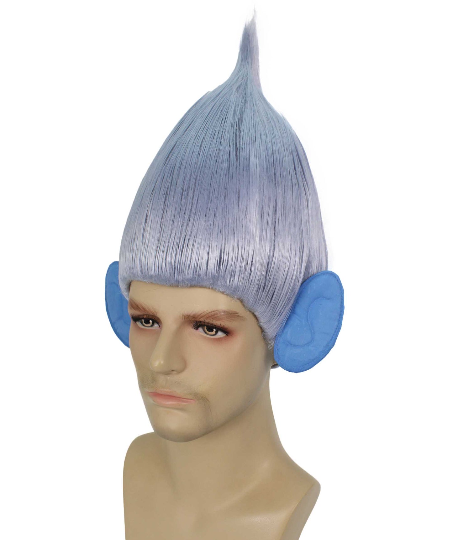 HPO Men's Pointy Diamond Guy Troll Wig with Blue Ears,Multiple Color,Flame-Retardant Synthetic Fiber