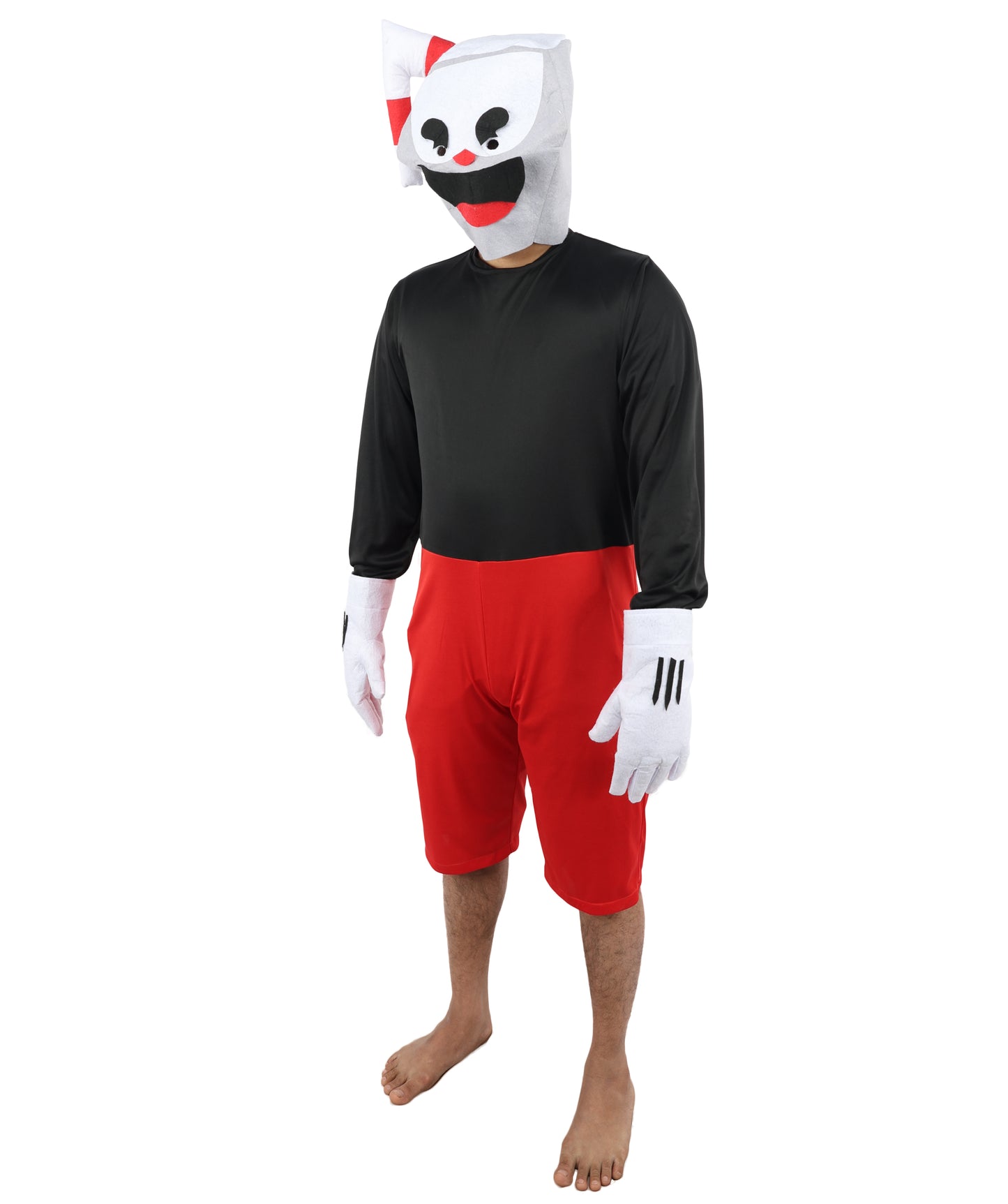 HPO Men's Vintage Toon Cup Red & Black Costume | Soft Fabric Construction Featuring Straw Accent Mask and Shorts | Versatile for Stage Shows, Carnival Events, and Character Parties