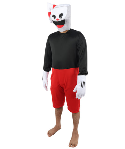 HPO Men's Vintage Toon Cup Red & Black Costume | Soft Fabric Construction Featuring Straw Accent Mask and Shorts | Versatile for Stage Shows, Carnival Events, and Character Parties