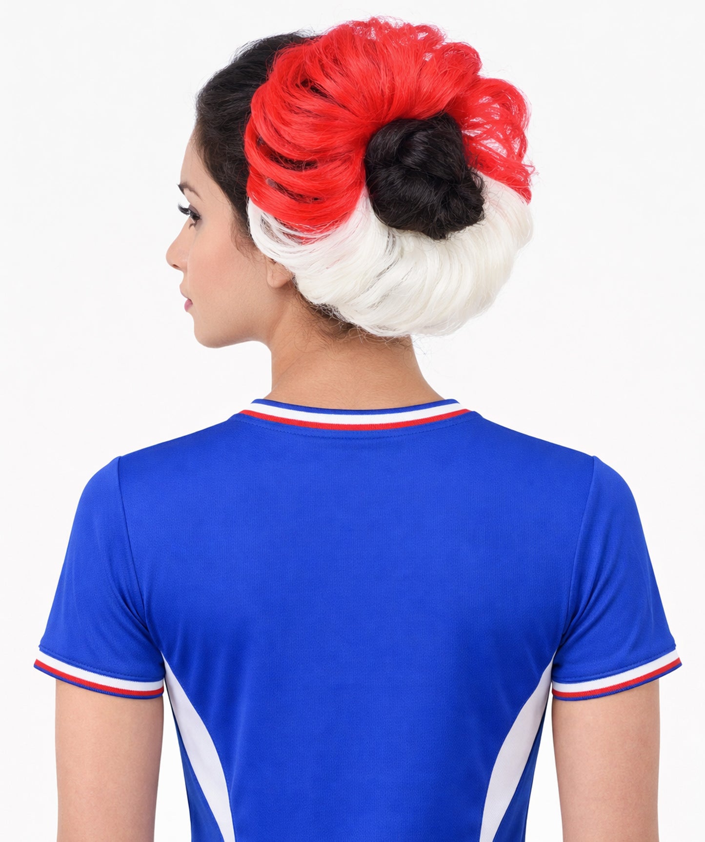 HPO Women's International Flag Hair Scrunchie Blonde and Red | Crafted from Flame-retardant Synthetic Febric | Ideal for party, Halloween, cosplay, theater, drag, performance, costume events