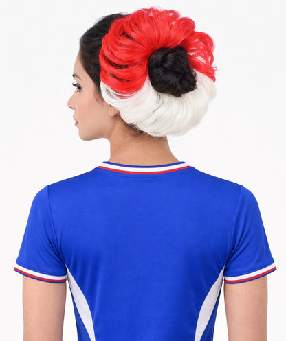 HPO Women's International Flag Hair Scrunchie Blonde and Red | Crafted from Flame-retardant Synthetic Febric | Ideal for party, Halloween, cosplay, theater, drag, performance, costume events