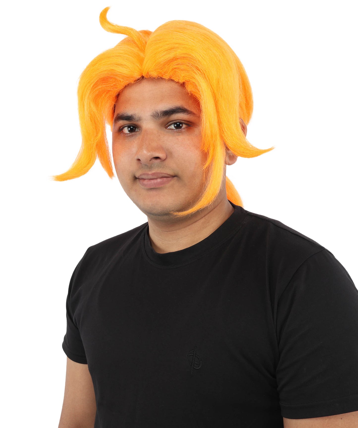HPO Men's Golden Blonde Curtain Bang Wig | Shoulder Length Wavy Surfer Style, Heat Resistant Synthetic Fiber & Breathable Net | Halloween, Funny Roleplay, Theater, 90s Party & Costume Events
