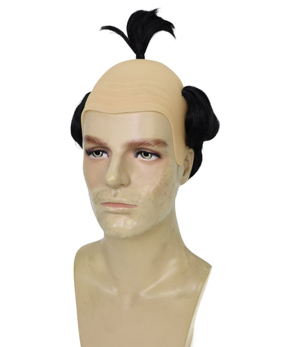 HPO Men's Black Bald Wig with Attached Hair Fringe | Old Man Grandpa Bald Cap