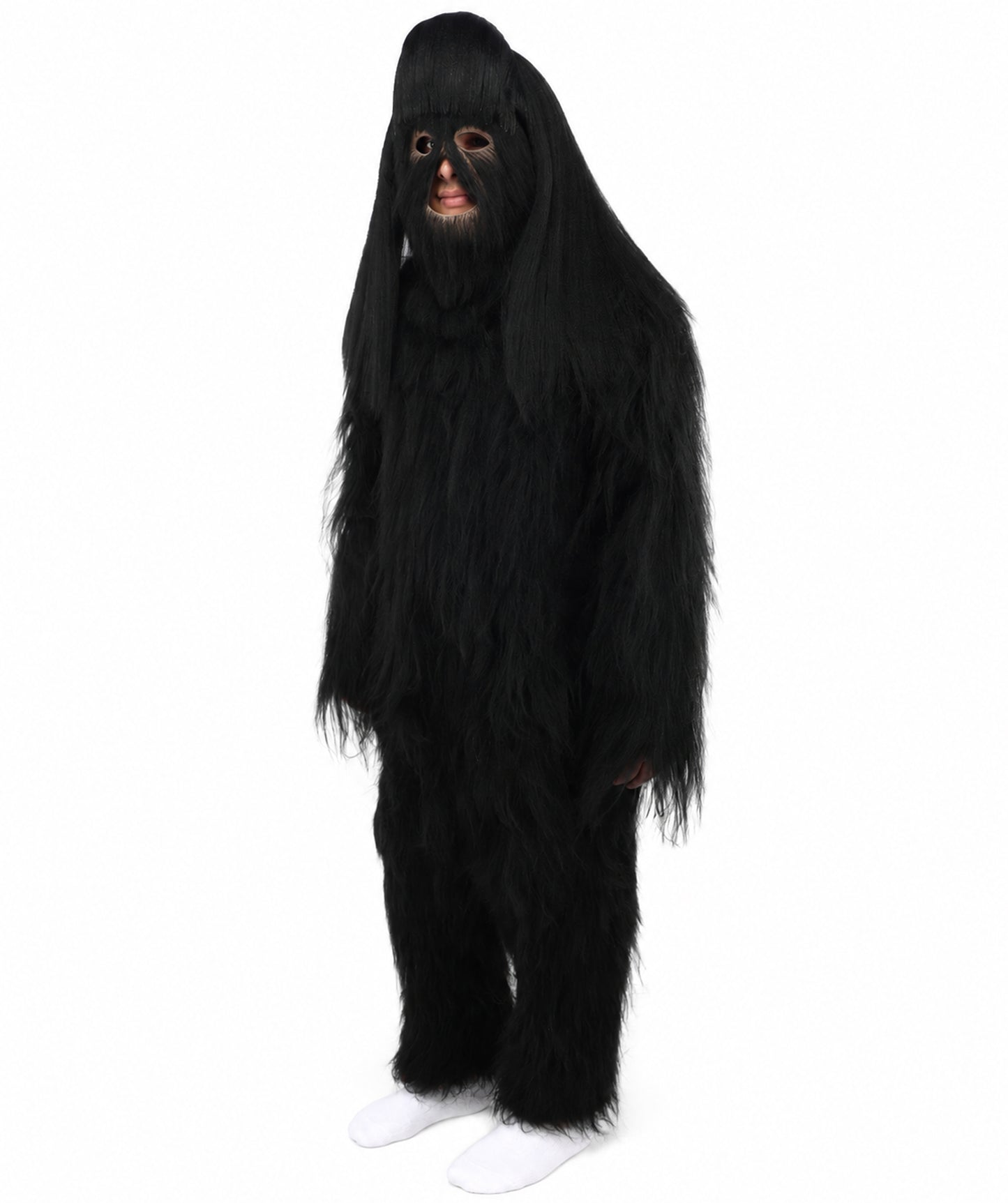 HPO Unisex Extreme Hairy Person Costume, Mask and Bundle - Full-Body Hair Suit Extra-Long Ash Brown Costume Wig for Halloween, Cosplay & Parties