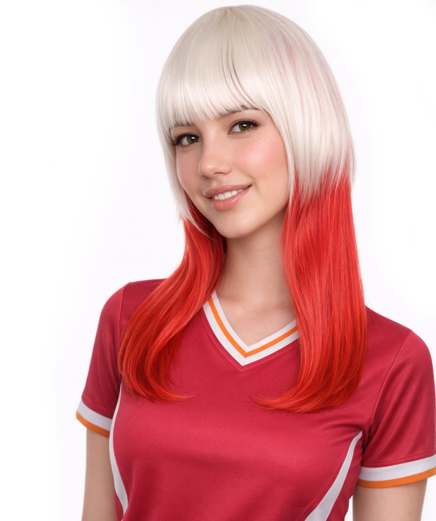 Poland Flag Sport Party Long Bob Wig | White Red National Pride Wig | Premium Breathable Capless Cap