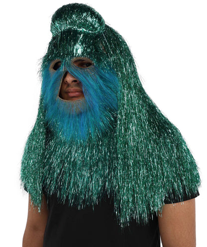 HPO Unisex Teen Extreme Tinsel Hairy Person Costume Bundle & Mask Set - Full-Body Tinsel Hair Suit Extra-Long Costume Wig for Halloween, Cosplay & Parties - Multiple Color Options