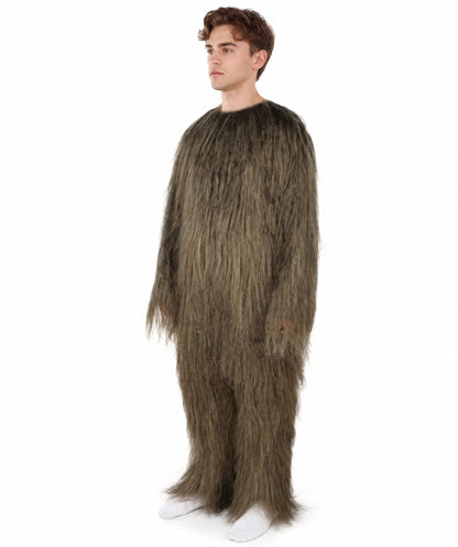 HPO Unisex Extreme Hairy Person Costume, Mask and Bundle - Full-Body Hair Suit Extra-Long Ash Brown Costume Wig for Halloween, Cosplay & Parties
