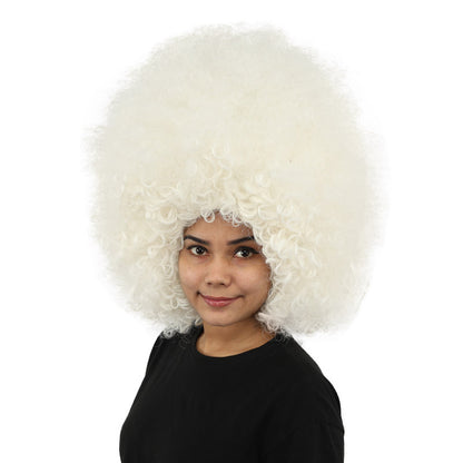 HPO Women's Giant White Glitter Afro Wig | Massive Puffy Sparkle Hair with Silver Sheen, Synthetic Fiber & Breathable Cap | Halloween, Troll Roleplay, 70s Disco Party, Theater & Funny Costume