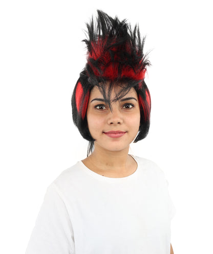 HPO Women's 80s Punk Black & Red Wig for Women | Medium Layered Spiky Hairstyle | Cosplay, Halloween, Party & Stage-Ready Hairpiece