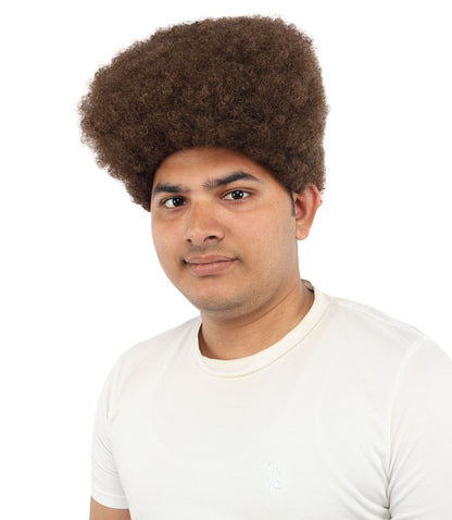 HPO Men’s Movie Character High Top Flat Brown Wig – Flame-retardant Synthetic Fiber | Retro Cosplay Hair for Halloween Party & Cosplay