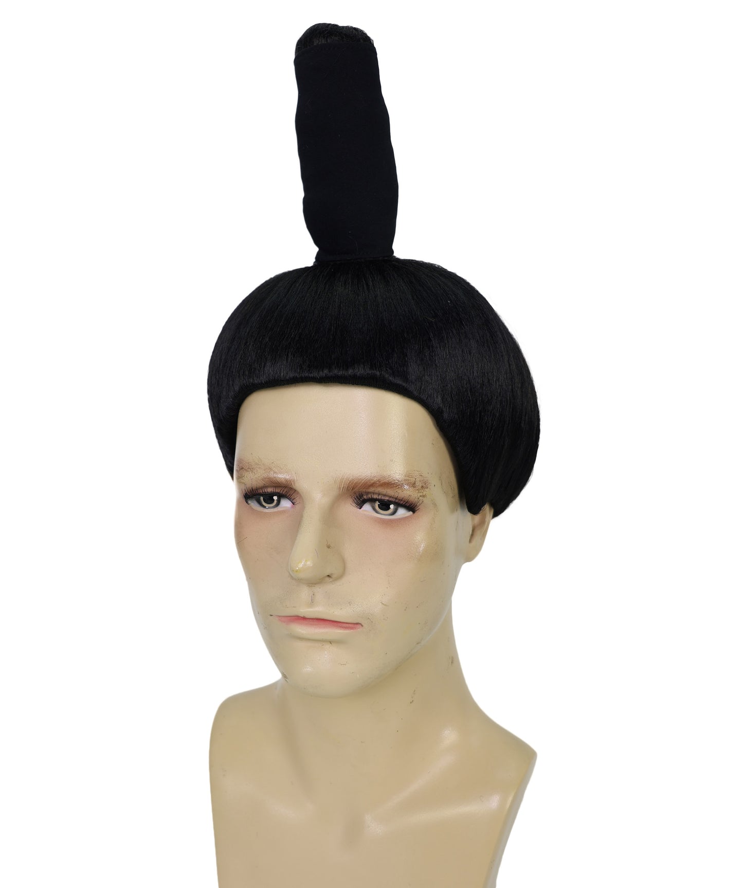 HPO Adult Mens's Sumo Wrestler Wig | Asian Japanese Warrior Gothic Hairpiece | Traditional Topknot Bun Synthetic Wig | Halloween Cosplay Accessory