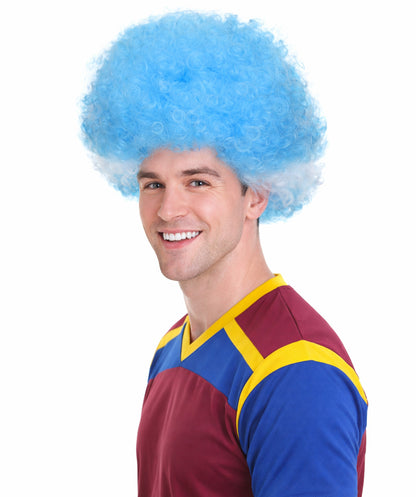Argentina Sport Afro Fun Wig | White Sky Blue Fancy Halloween Wig