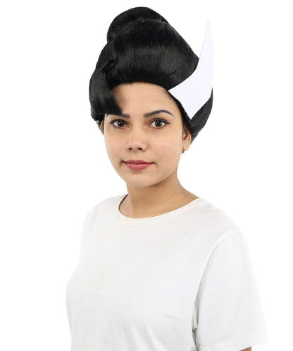 Medium Bold Glam Party Wig | Vibrant Synthetic Black & White Hairstyle with Adjustable Cap for Halloween, Cosplay, Festivals, Stage Performances & Roleplay