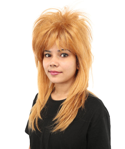 HPO Women’s Long Brown Shag Wig | 80s-Inspired Layered Hairpiece with Capless Cap Design | Ideal for Halloween, Disco, and Pop Star Dress-Up