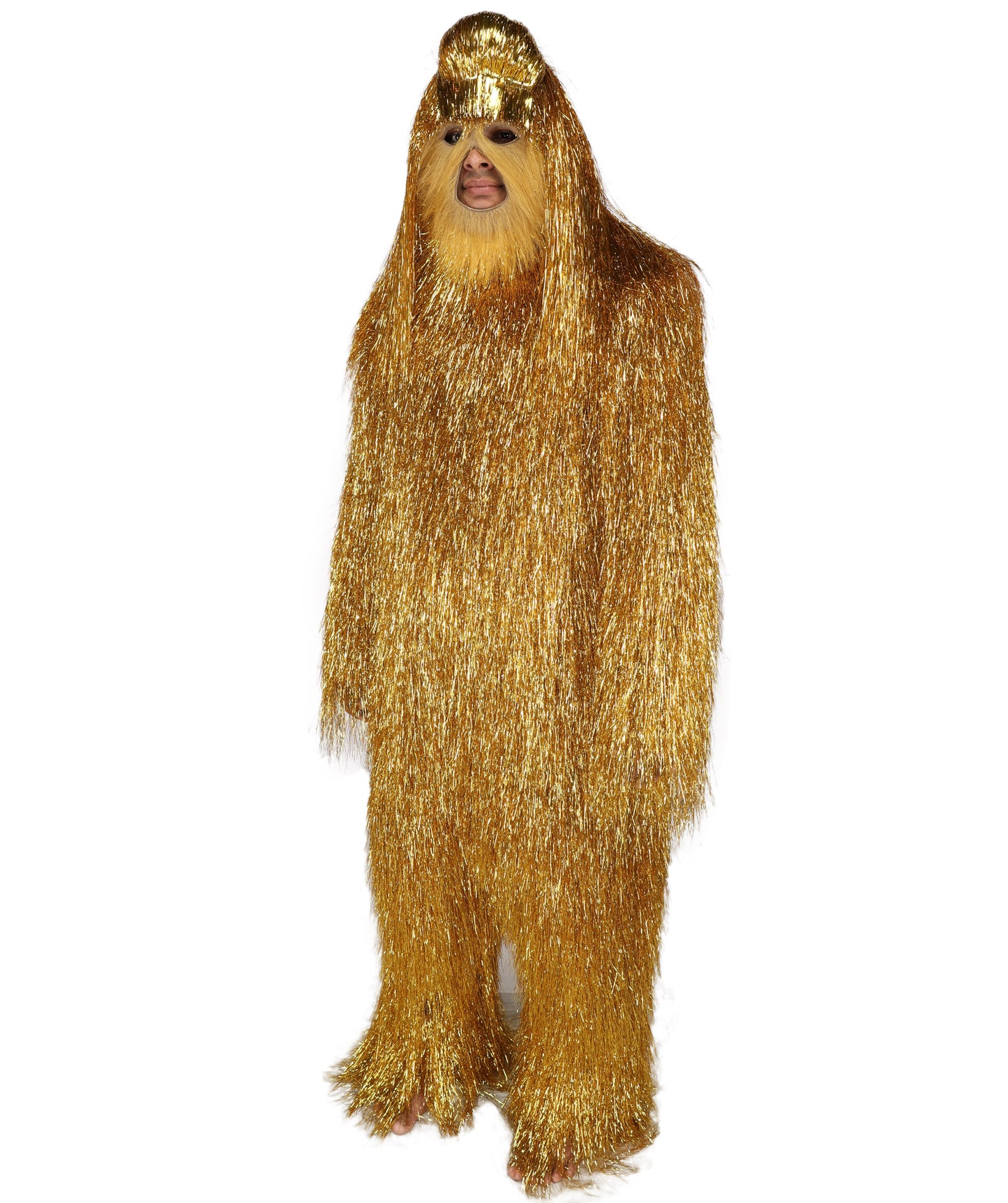 HPO UnisexTinsel Hairy Costume, Bundle & Mask Set | Full-Body Suit & Matching Mask | Long Hair Funny Costume for Halloween, Performers, Cosplay & Mascots | Multicolor Options