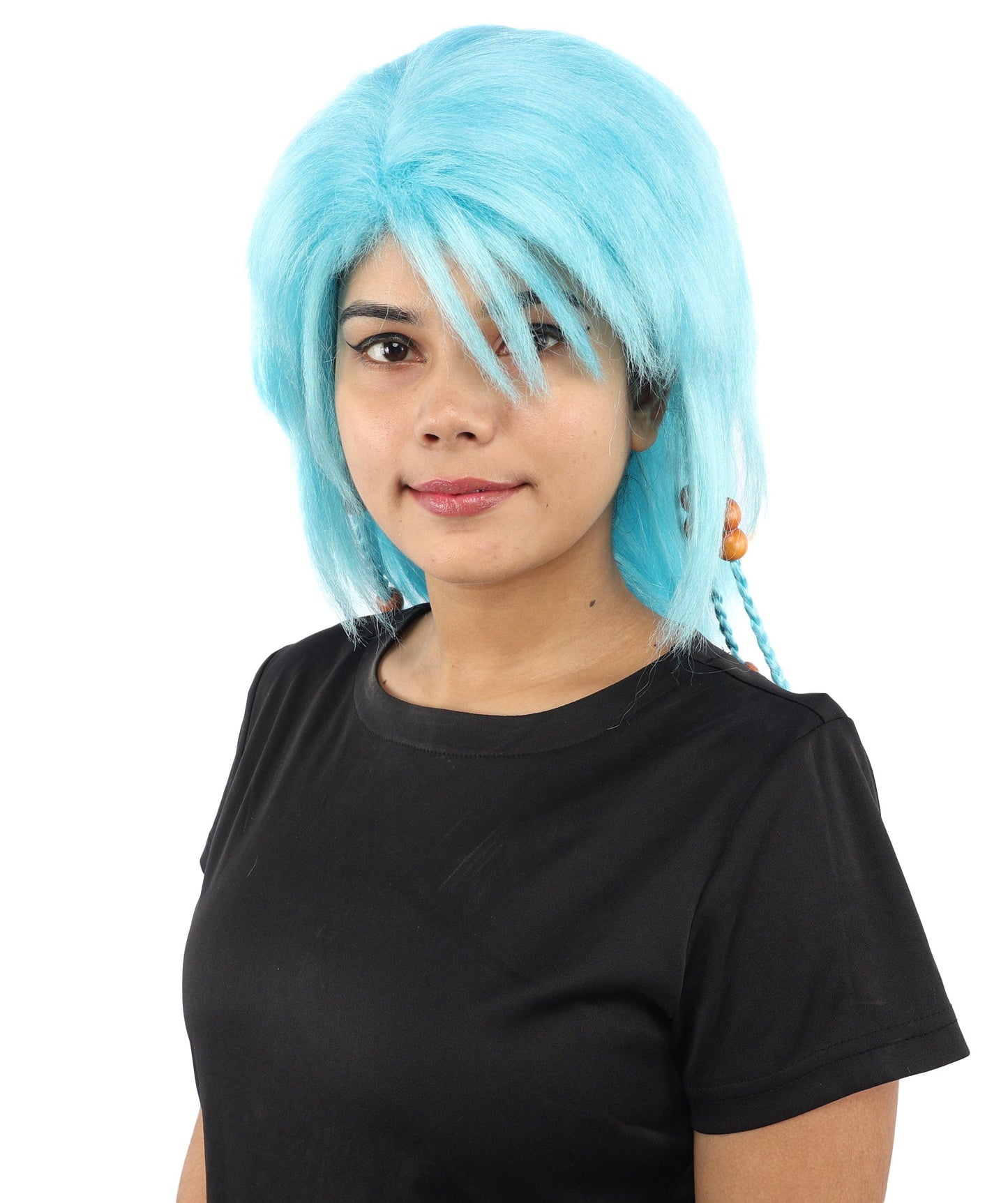 HPO Adult Women's Long Tribal Braided Wig | Multiple Color Options | Dark Shaggy Bob with Beaded Strands, Synthetic Fiber & Breathable Cap | Halloween, Sci-Fi Roleplay, Fantasy Costume