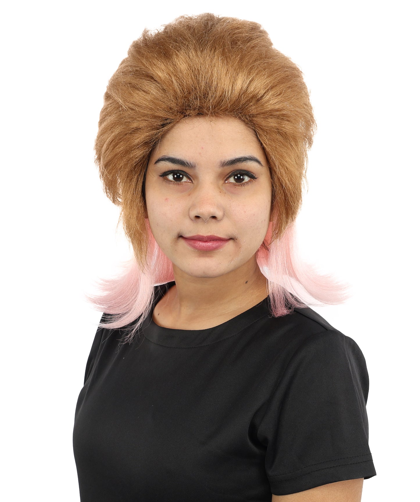 HPO Women's Brown And Pink Bob Wig | 14-Inch Celebrity-Inspired Hair | Ideal for Cosplay, Costume, and Themed Parties