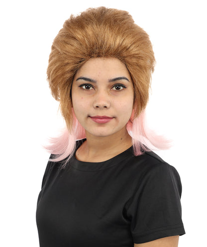 HPO Women's Brown And Pink Bob Wig | 14-Inch Celebrity-Inspired Hair | Ideal for Cosplay, Costume, and Themed Parties