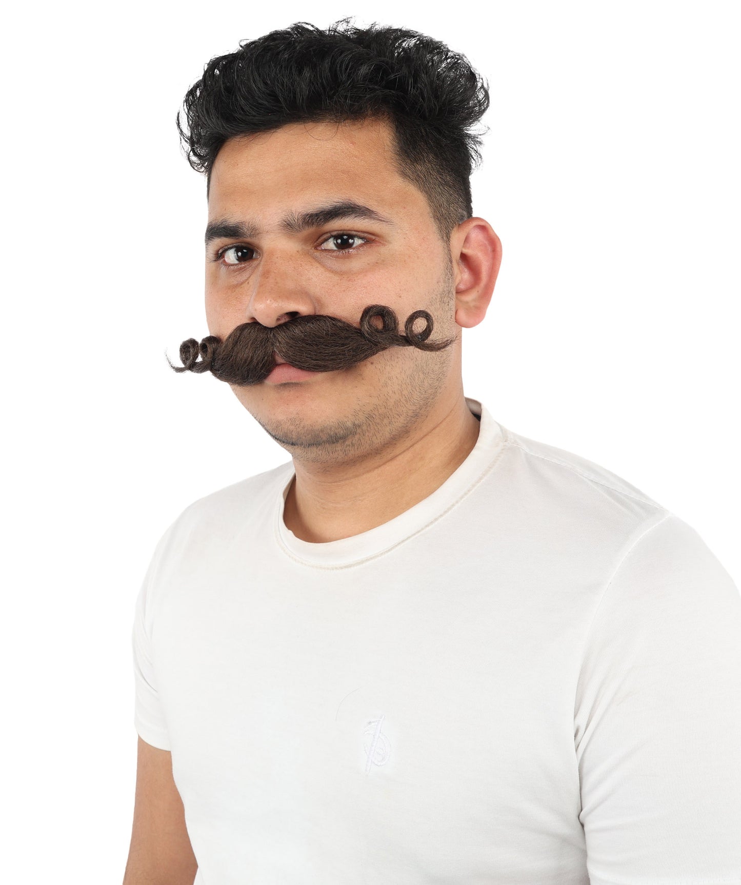 HPO Men’s Brown Curled Handlebar Mustache – Vintage Style Fake Facial Hair for Retro Characters | Ideal for Halloween, Cosplay and Themed Parties