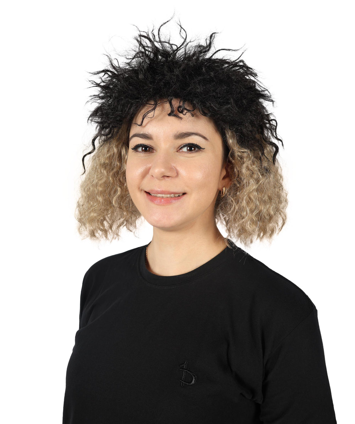 Women's Black and Blonde color Curly Short fluffy Wig | Halloween and Cosplay Wig | Flame-retardant Synthetic Fiber