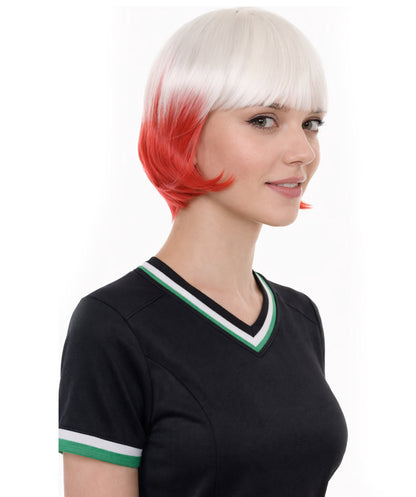 Poland Flag Sport Party Bob Wig | White Red Halloween Wigs | Premium Breathable Capless Cap