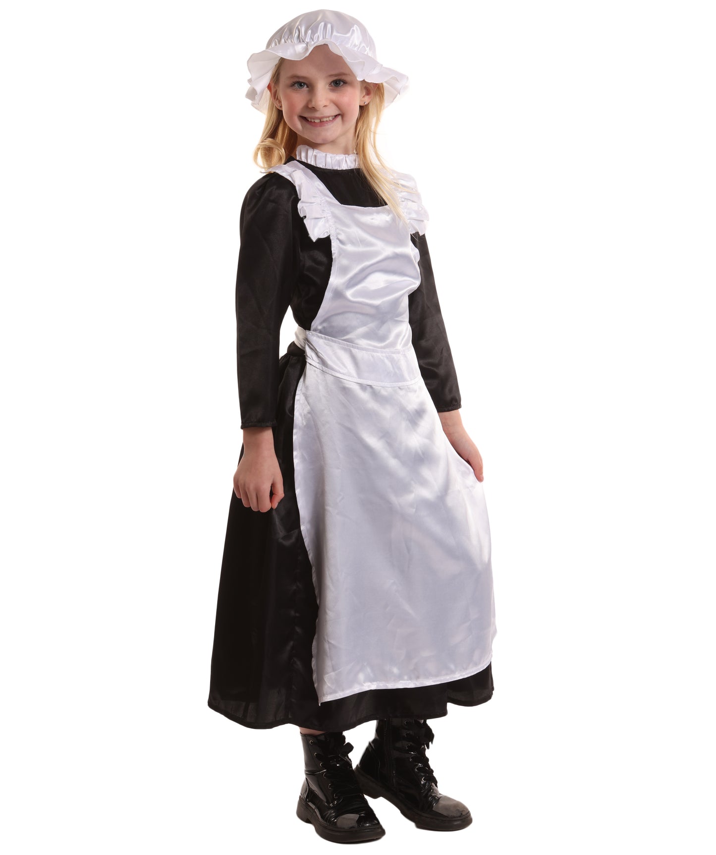 HPO Classic Maid Girls Black and White Victorian Costume for Teen | Suitable for Halloween | Flame-retardant Synthetic Fabric