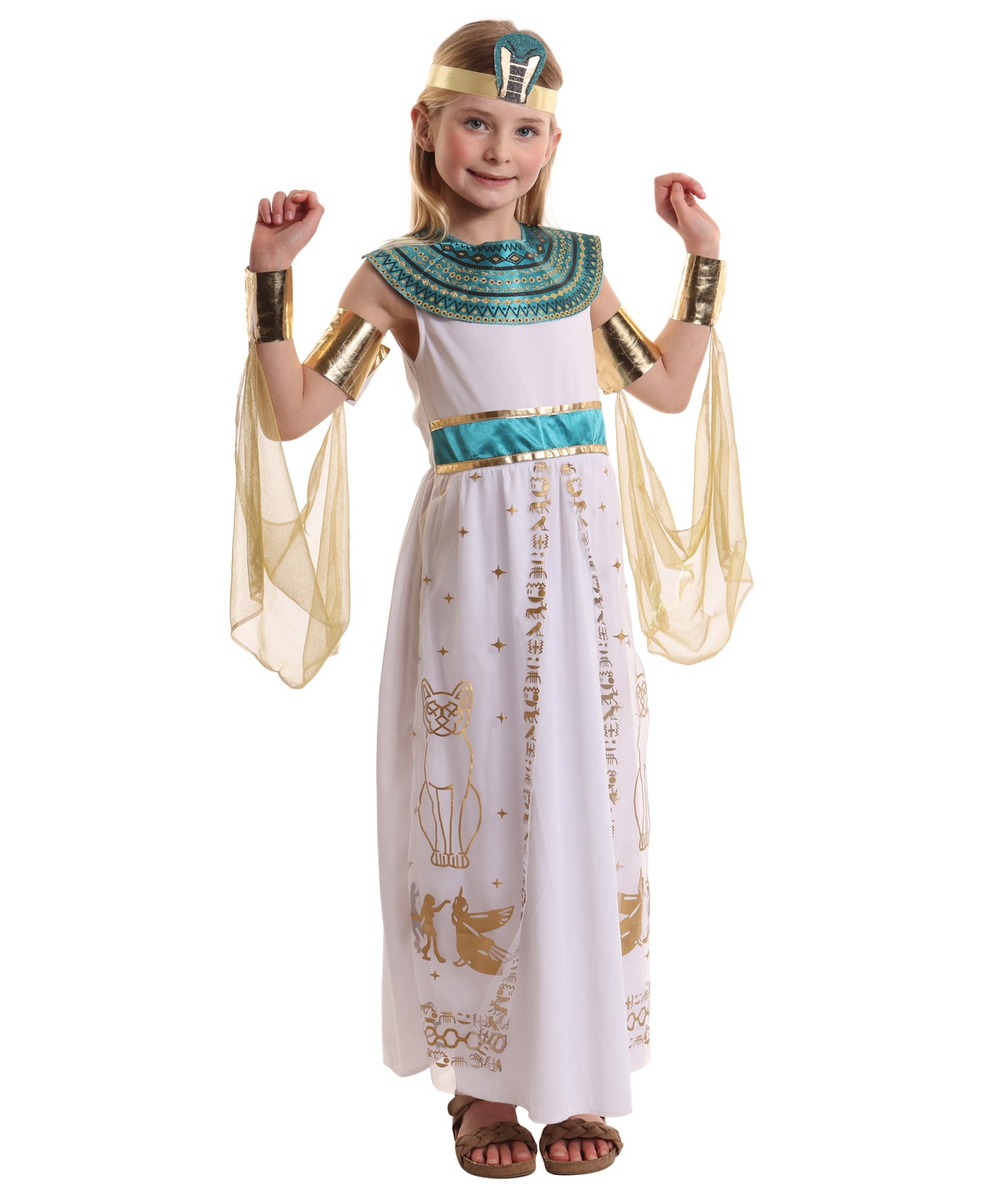 HPO Girl's Royal White Cleopatra Costume | Suitable for Halloween | Flame-retardant Synthetic Fabric