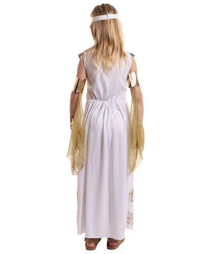 HPO Girl's Royal White Cleopatra Costume | Suitable for Halloween | Flame-retardant Synthetic Fabric