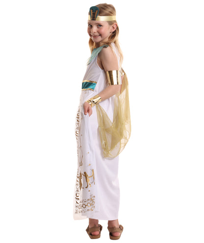 HPO Girl's Royal White Cleopatra Costume | Suitable for Halloween | Flame-retardant Synthetic Fabric