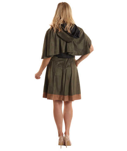 Women's Princess of Thieves Olive Color Costume | Hooded Tunic with Dress Belt and Hand Gloves | Princess of Thieves Outfit for Halloween Adventure Parties Cosplay & Swashbuckling-Themed Events