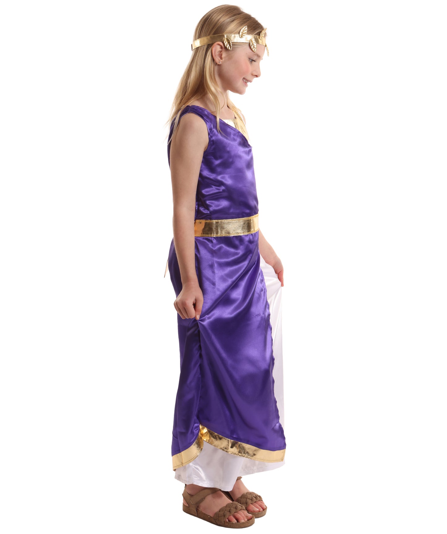 HPO Elegant Ancient Roman Purple & White Roman Toga Costume for Girls | Suitable for Halloween | Flame-retardant Synthetic Fabric