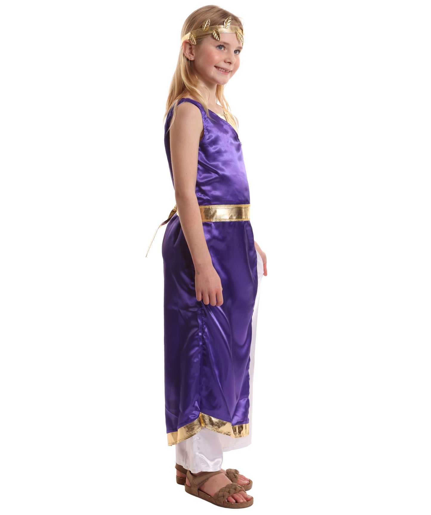 HPO Elegant Ancient Roman Purple & White Roman Toga Costume for Girls | Suitable for Halloween | Flame-retardant Synthetic Fabric
