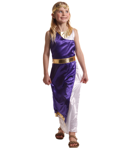 HPO Elegant Ancient Roman Purple & White Roman Toga Costume for Girls | Suitable for Halloween | Flame-retardant Synthetic Fabric