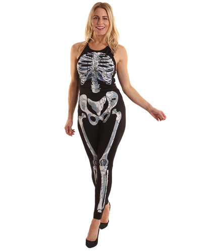 HPO Adult Bone-a-fied Babe Costume | Skeleton Bodysuit with Bone Print and Belt | Halloween, Stage Performances, Theme Parties & Roleplay