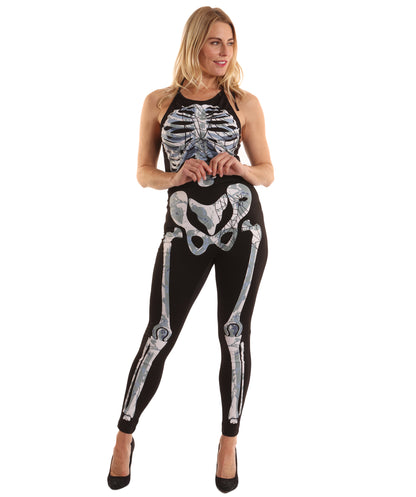 HPO Adult Bone-a-fied Babe Costume | Skeleton Bodysuit with Bone Print and Belt | Halloween, Stage Performances, Theme Parties & Roleplay
