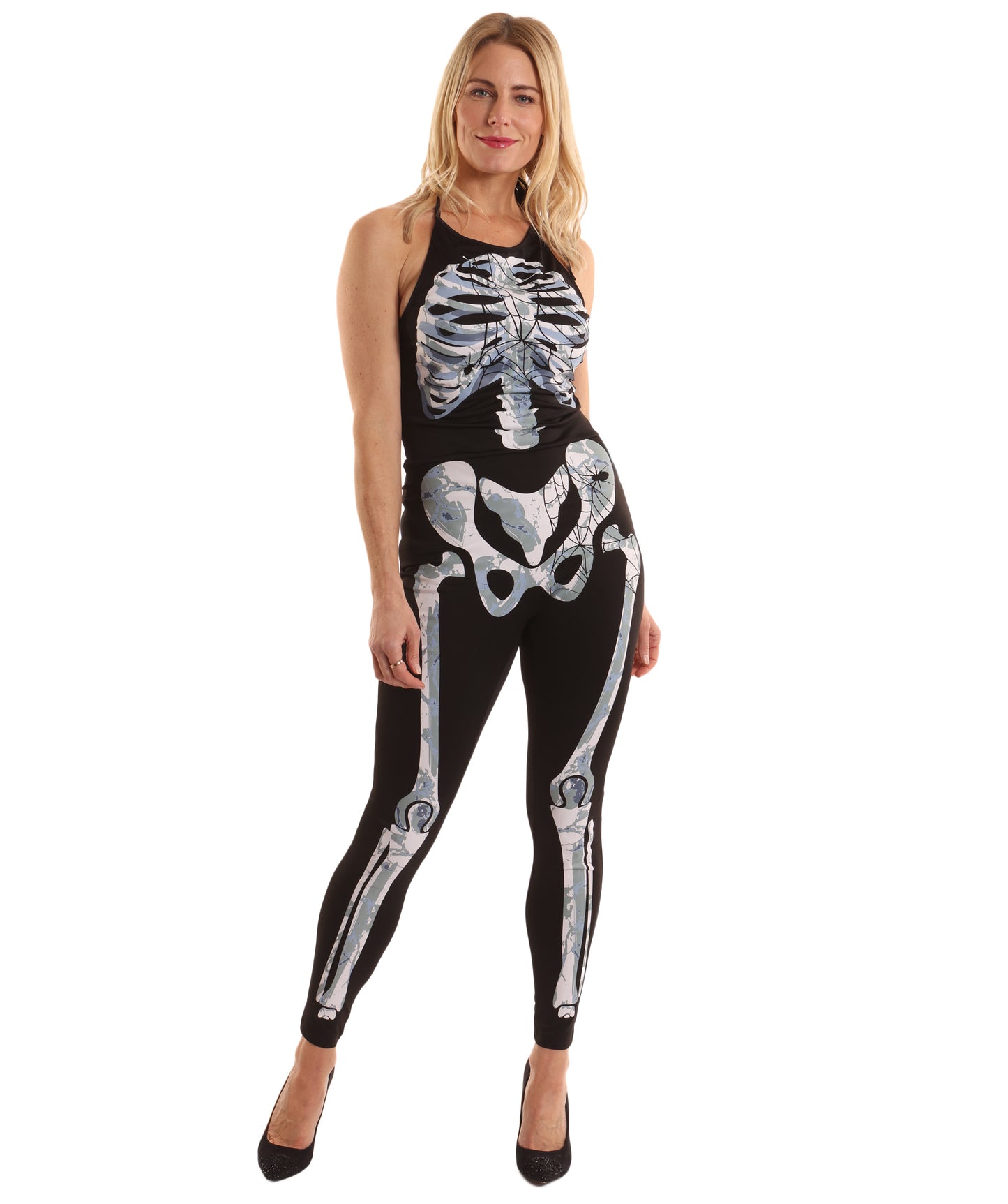 HPO Adult Bone-a-fied Babe Costume | Skeleton Bodysuit with Bone Print and Belt | Halloween, Stage Performances, Theme Parties & Roleplay