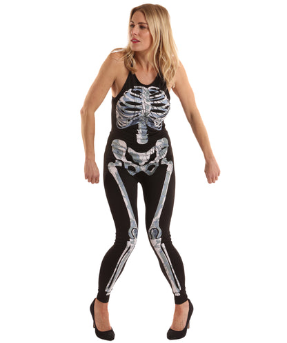 HPO Adult Bone-a-fied Babe Costume | Skeleton Bodysuit with Bone Print and Belt | Halloween, Stage Performances, Theme Parties & Roleplay