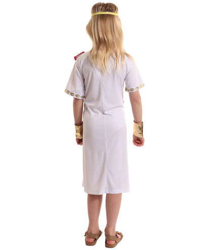 HPO Girl's Elegant Ancient Red and White Roman Toga Costume | Suitable for Halloween | Flame-retardant Synthetic Fabric