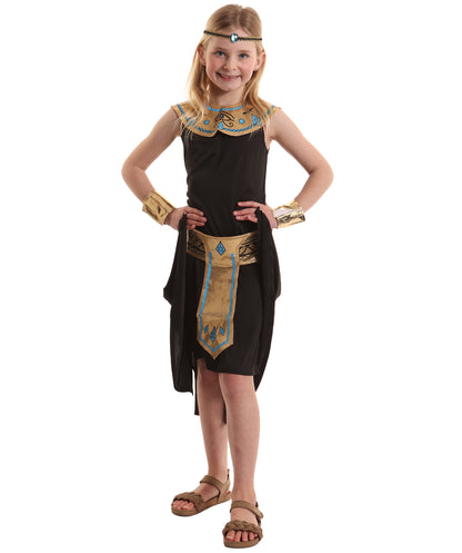 HPO Royal Pharaoh Majestic Black Egyptian Costume for Girls| Suitable for Halloween | Flame-retardant Synthetic Fabric