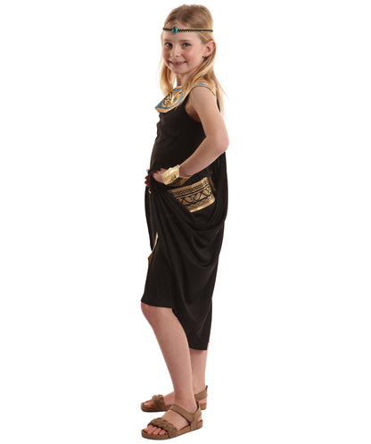 HPO Royal Pharaoh Majestic Black Egyptian Costume for Girls| Suitable for Halloween | Flame-retardant Synthetic Fabric