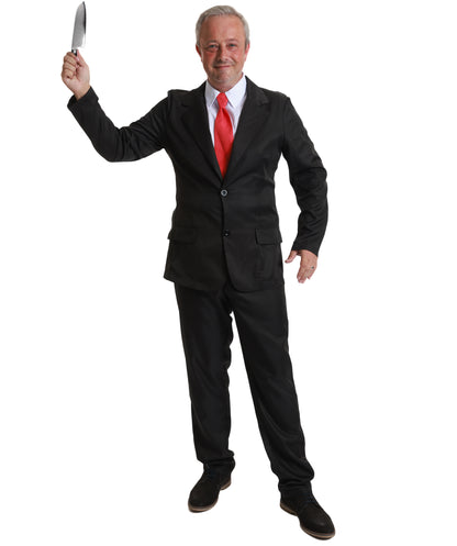 Adult Man's Formal Black Suit with White Dress Shirt & Red Tie | Classic Men’s Outfit with Jacket and Pants | Costume for Halloween, Roleplay & Themed Events