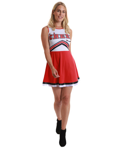 Zombie Cheer leader Red and White Costume | Tattered Cheer Dress costume | Spooky Cheerleader Outfit for Halloween Costume Roleplay & Themed Events