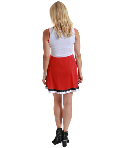 Zombie Cheer leader Red and White Costume | Tattered Cheer Dress costume | Spooky Cheerleader Outfit for Halloween Costume Roleplay & Themed Events