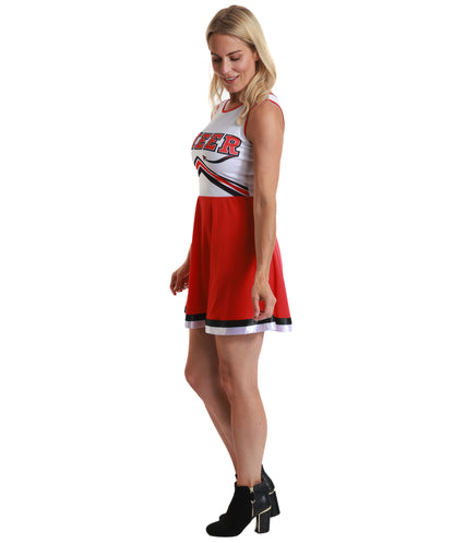 Zombie Cheer leader Red and White Costume | Tattered Cheer Dress costume | Spooky Cheerleader Outfit for Halloween Costume Roleplay & Themed Events