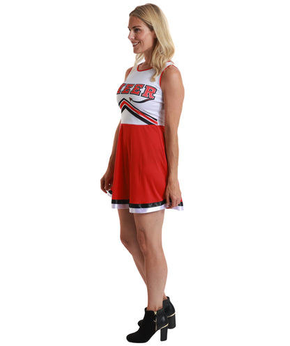 Zombie Cheer leader Red and White Costume | Tattered Cheer Dress costume | Spooky Cheerleader Outfit for Halloween Costume Roleplay & Themed Events