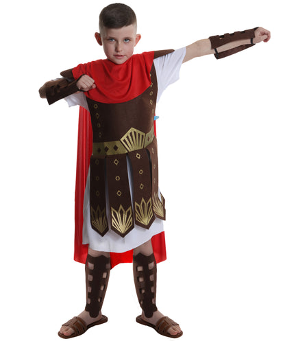 HPO Teen Warrior Knight Historical Roman Soldier Boy Gladiator Costume | Suitable for Halloween | Flame-retardant Synthetic Fabric