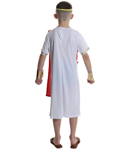 HPO Elegant Ancient Roman White and Red Toga Boy Costume | Suitable for Halloween | Flame-retardant Synthetic Fabric